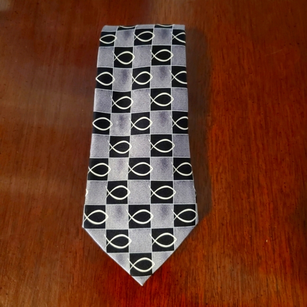 Sunday School- Black and Gray Christian Fish Tie